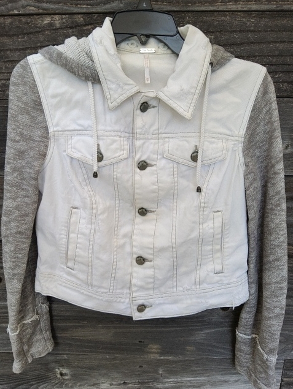 Free People White Hooded Jean Jacket Size XS